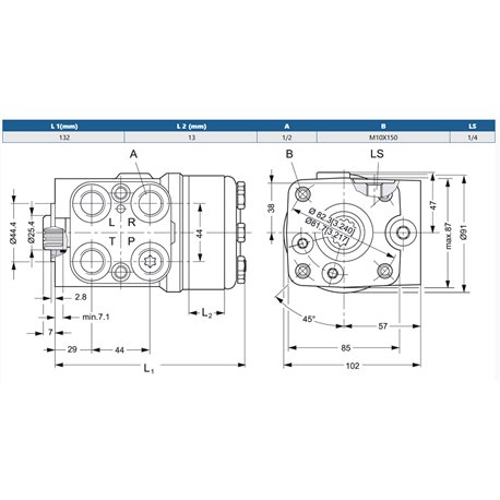 Orbitrol 100 OSPC-LS, Danfoss 150-1231, 225/170 bar