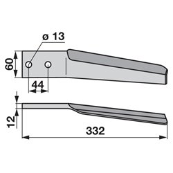 Ząb brony aktywnej, prawy, L332 mm pasujący do Maschio