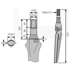 Ząb brony aktywnej, prawy, L372 mm pasujący do Krone