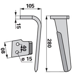 Ząb brony aktywnej, L280 mm lewy KG-26 Rabe