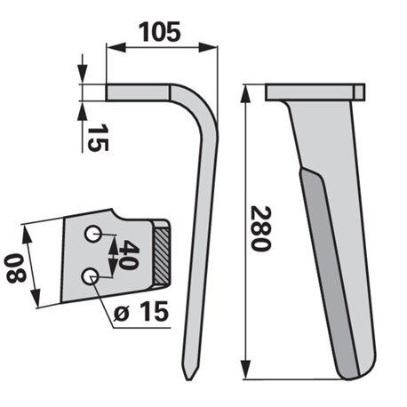 Ząb brony aktywnej, L280 mm lewy KG-26 Rabe