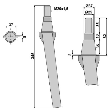 Ząb brony aktywnej, L345 mm Sovema