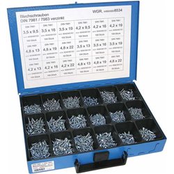 Zestaw blachowkrętów ocynk DIN7981 i DIN7983, 18 komorowy, 1600 szt., od 3,5x9,5 do 4,8x22 