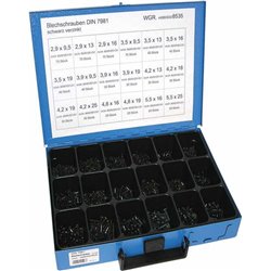 Zestaw blachowkrętów DIN7981, czarny ocynk, 18 komorowy, 720 szt., 2,9x9,5 do 5,5x25 