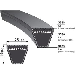 Pas klinowy H25 Stomil Sanok, H25 x 16 x 3760 mm