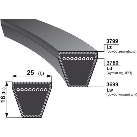 Pas klinowy H25 Stomil Sanok, H25 x 16 x 3760 mm