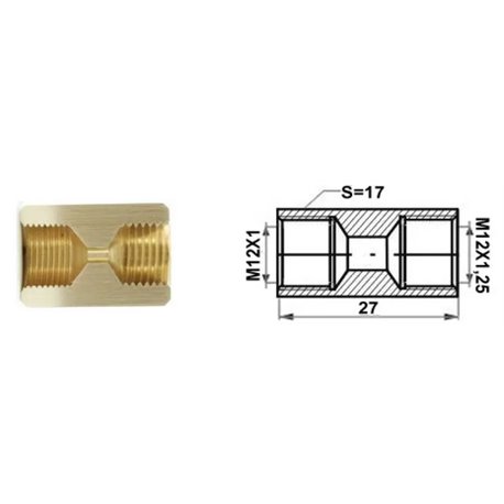 Łącznik mufa (dł.: 27mm, M12x1/M12x1)