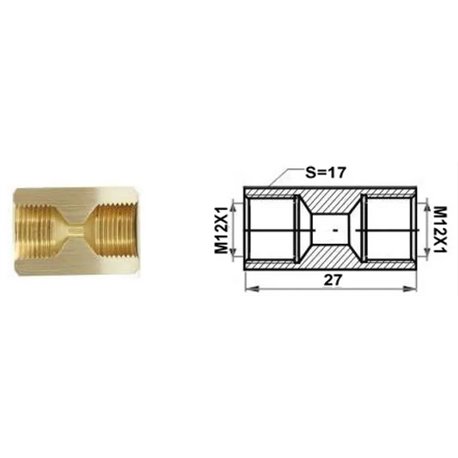 Łącznik mufa (dł.: 27mm, M12x1/M12x1)