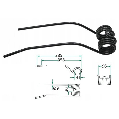 Palec zgrabiarki 410/99/41 fi9,0 mm, pasuje do Deutz-Fahr