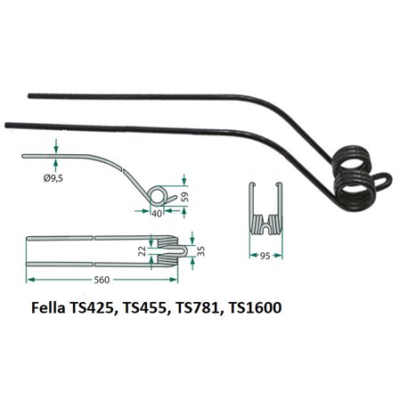Palec zgrabiarki 560/93/40 fi9,5 mm, pasuje do Fella
