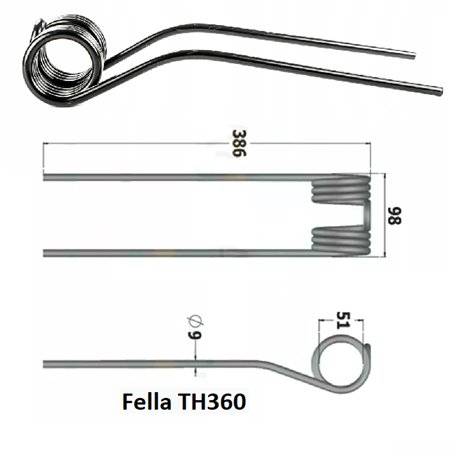 Palec przetrząsacza 386/95/52 fi9,0 mm, pasuje do Fella