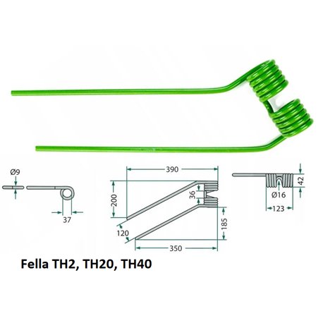 Palec przetrząsacza 390/123/39 fi9,0 mm, prawy, pasuje do Fella