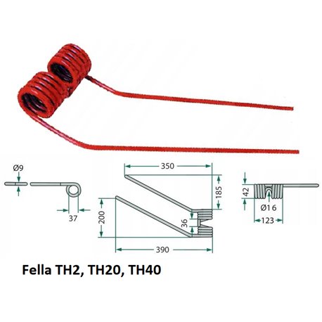 Palec przetrząsacza 390/123/39 fi9,0 mm, lewy, pasuje do Fella