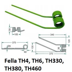 Palec przetrząsacza 370/105/40 fi9,0 mm, prawy, pasuje do Fella