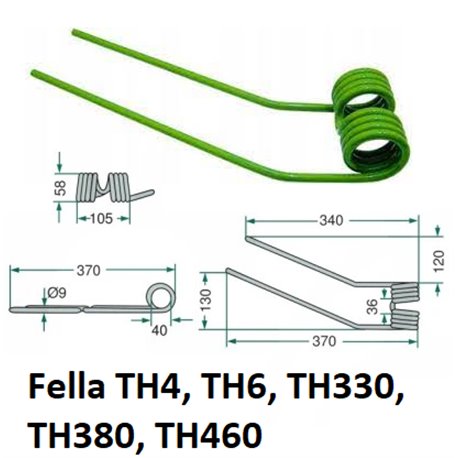 Palec przetrząsacza 370/105/40 fi9,0 mm, prawy, pasuje do Fella