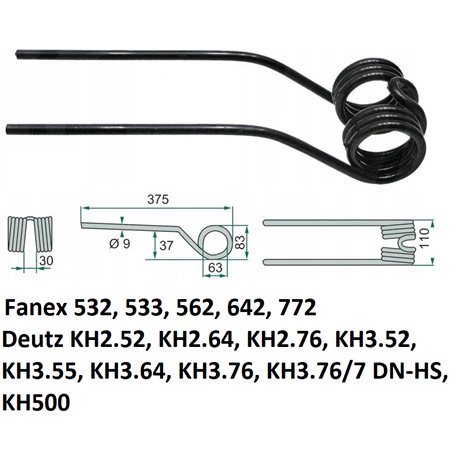 Palec zgrabiarki 375/104/51 fi10 mm, pasuje do Deutz-Fahr (16502744)