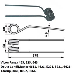 Palec zgrabiarki 375/98/68 fi9,0 mm, pasuje do Deutz-Fahr (1662005786)