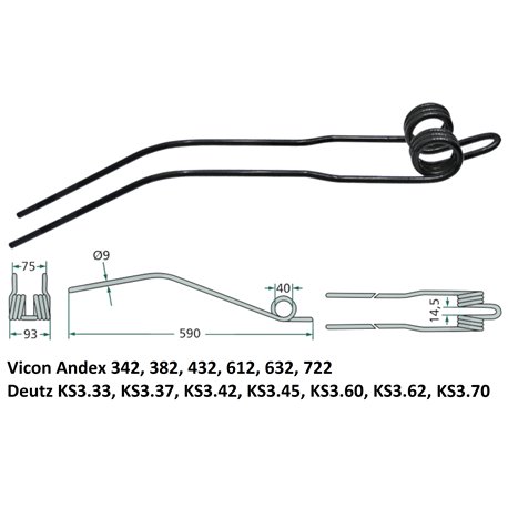 Palec zgrabiarki 585/88/41 fi9,0 mm, pasuje do Deutz-Fahr (1660038786)
