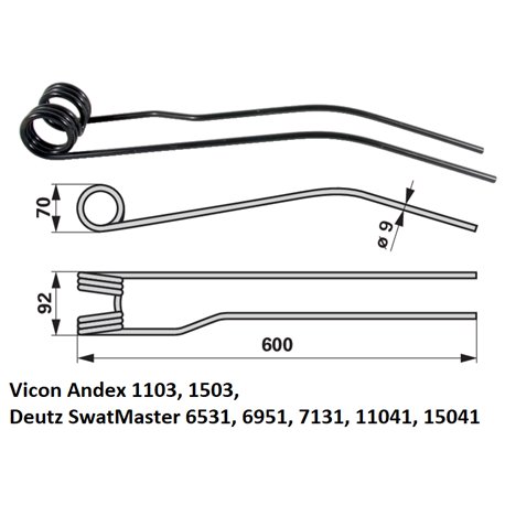 Palec, ząb zgrabiarki 600/95/50 fi9,0 mm, oryginał Deutz-Fahr VF1664059586 Deutz Fahr 9664059586000