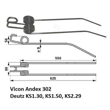 Palec, ząb zgrabiarki 630/93/40 fi9,0 mm, oryginał Deutz-Fahr VF1650433386 Deutz Fahr 9650433386007