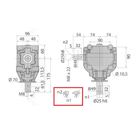 Przekładnia L 1:1 fi25mm/fi25mm GR