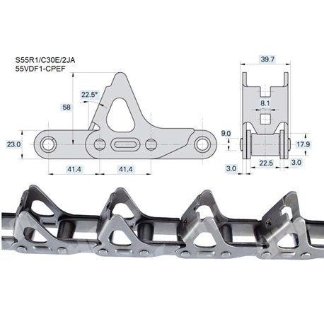 Łańcuch wciągający 50 rolek ROLLON SOLID S55R1/C30E/2JA 
