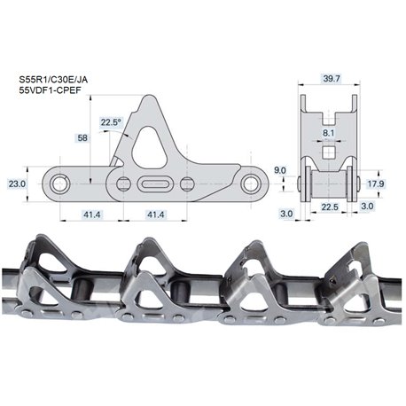 Łańcuch wciągający 48 rolek ROLLON SOLID S55R1/C30E/JA