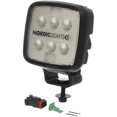Lampa robocza LED, kwadratowa, 28W 2800lm 12/24V biała przykręcana z wtyczką Deutsch 2-pin, światło rozproszone, 6 LED Scorpius 