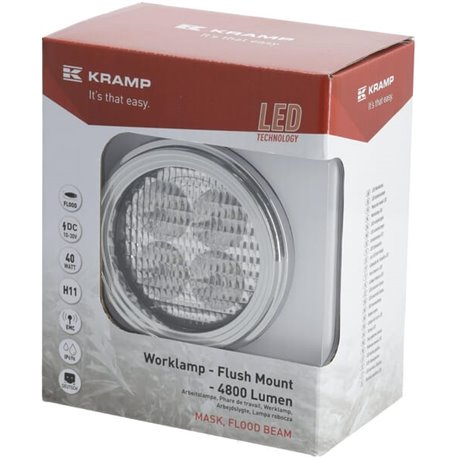 Lampa robocza LED, okrągła 40W 4800lm 10/30V z wtyczką Deutsch światło rozproszone 4 LED Kramp