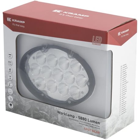 Lampa robocza LED, owalna 65W 5880lm 10/30V 166x148x95 mm z wtyczką Deutsch, światło skupione 13 LED