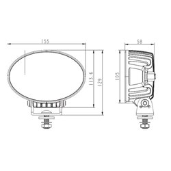 Lampa robocza LED, owalna 36W 3500lm 12/24V 155x105x58 mm światlo rozproszone, 6 LED, Black series
