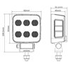 Lampa robocza LED, kwadratowa 60W 6600lm 12/24V, biała, 92x109.5x51.1 mm światło rozproszone z wtyczką Deutsch, 12 LED