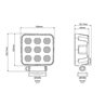 Lampa robocza LED, kwadratowa 90W 6800lm 12/24V, biała, 108x120.7x52.7 mm światło rozproszone z wtyczką Deutsch, 18 LED
