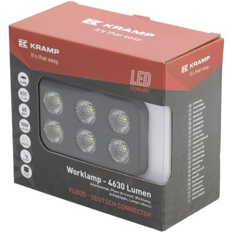 Lampa robocza LED, prostokątna 60W 4630lm 12/24V, biała, 115x65x47 mm światło rozproszone z wtyczką Deutsch, 12 LED