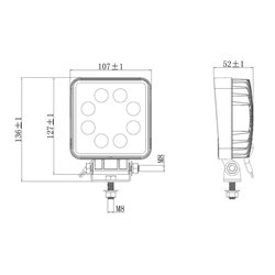 Lampa robocza LED, kwadratowa 24W 2000lm, biała, 107x52x136 mm światło rozproszone, Kramp