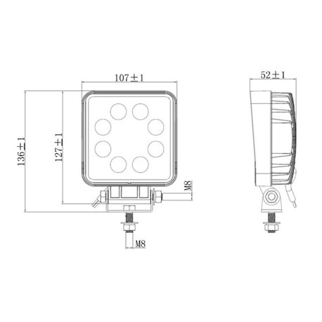 Lampa robocza LED, kwadratowa 24W 2000lm, biała, 107x52x136 mm światło rozproszone, Kramp