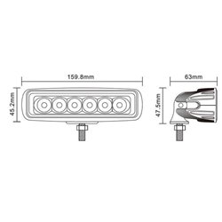 Lampa robocza LED, prostokątna 18W 1620lm, biała, 160x60x70 mm światło skupione, Kramp