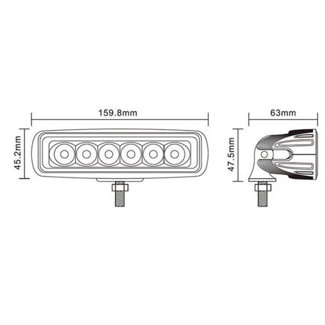 Lampa robocza LED, prostokątna 18W 1620lm, biała, 160x60x70 mm światło skupione, Kramp