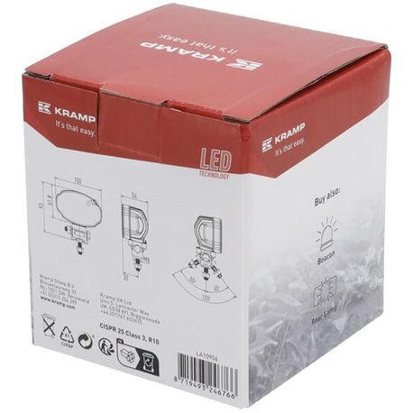 Lampa robocza LED, owalna 20W 3000lm, biała, 100x54x93 mm z wtyczką Deutsch 2-pin, światło rozproszone, Kramp (op. 10 szt.)