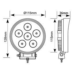 Lampa robocza LED, okrągła 27W 3420lm, biała, 100x48.5x120 mm z wtyczką Deutsch 2-pin, światło rozproszone, Kramp
