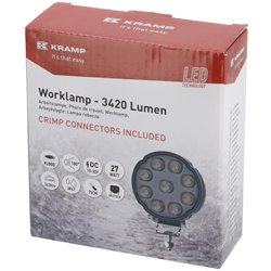 Lampa robocza LED, okrągła 27W 3420lm, biała, 100x48.5x120 mm z wtyczką Deutsch 2-pin, światło rozproszone, Kramp (op. 10 szt.)