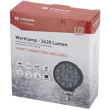 Lampa robocza LED, okrągła 27W 3420lm, biała, 100x48.5x120 mm z wtyczką Deutsch 2-pin, światło rozproszone, Kramp (op. 10 szt.)