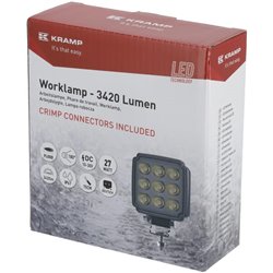 Lampa robocza LED, kwadratowa 27W 3420lm, biała, 96.5x48.5x124.5 mm z wtyczką Deutsch 2-pin, światło rozproszone, Kramp