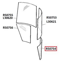 Szyba John Deere przednia dolna prawa,  L62576, R50754