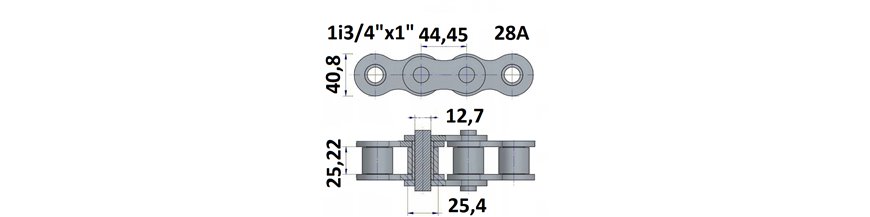 Łańcuch rolkowy 28A 1i3/4"x1"