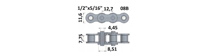Łańcuch rolkowy 08B 1/2"x5/16"